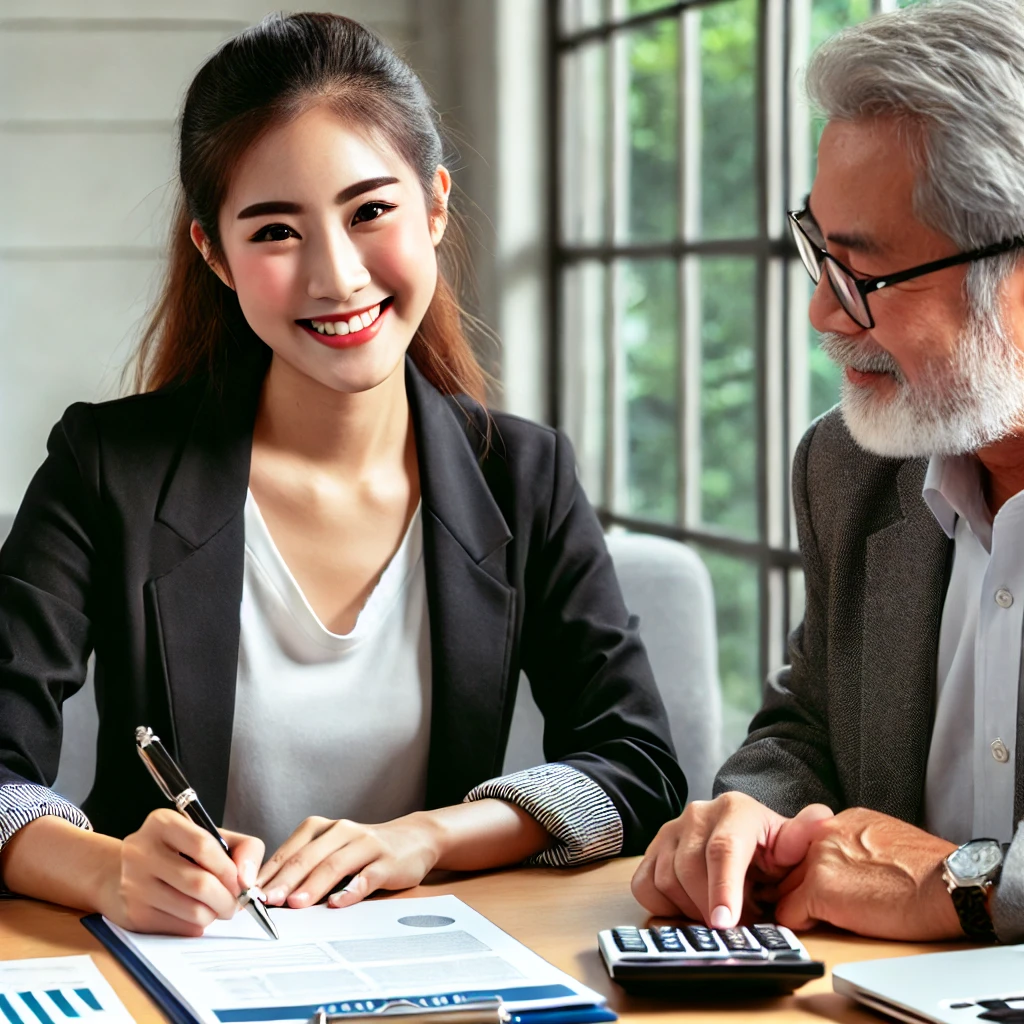女企業主與貸款經理人辦公桌前討論企業貸款方案